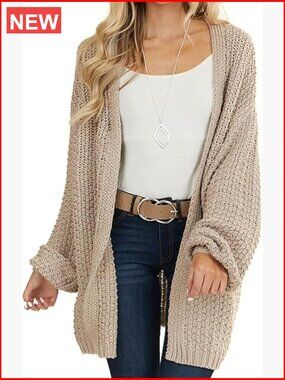 Chunky Knit Cardigan Open Front Long Sleeve Oversized Sweater